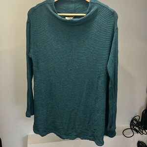 We the Free Teal Flowy Baggy Sweater  Medium with frayed edges Mock/Scoop neck